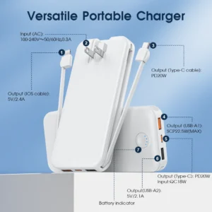 Portable Charger for iPhone Built in Cables and Wall Plug - Thumbnail Image 2