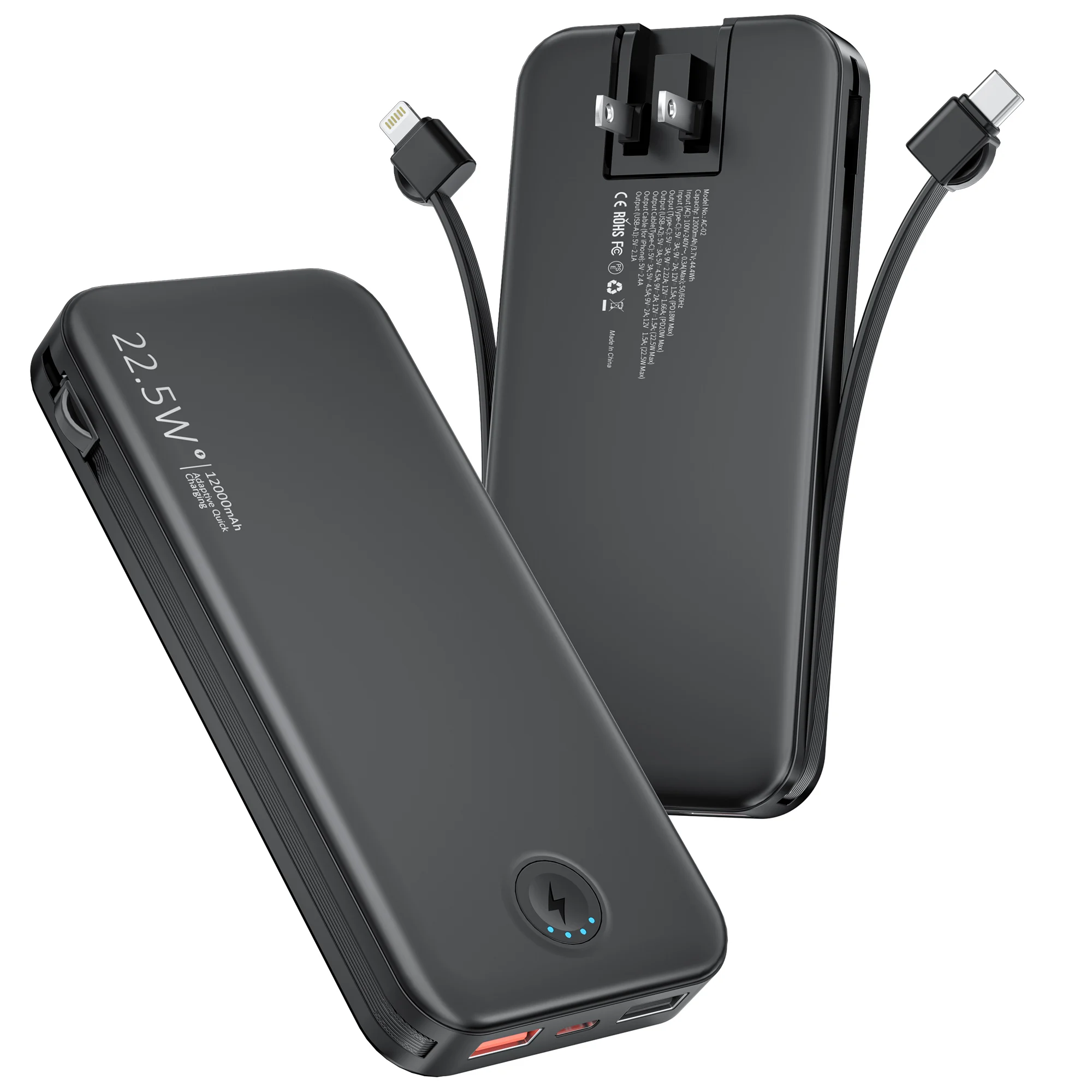 Portable Charger for iPhone Built in Cables and Wall Plug - Image 1
