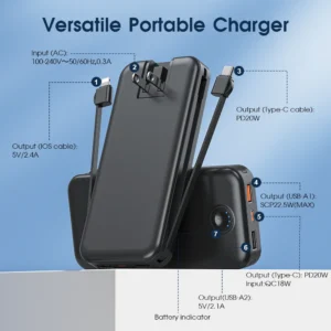 Portable Charger for iPhone Built in Cables and Wall Plug - Thumbnail Image 4