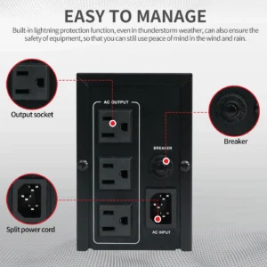 1000VA/600W 120V UPS Power Supply Battery Standby Power with 3 Outlets and LCD Display Surge Protector for Home and Office - Thumbnail Image 2