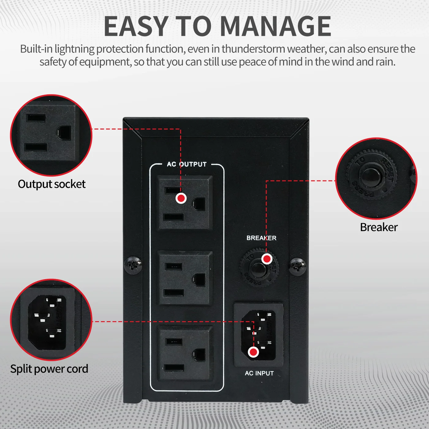 1000VA/600W 120V UPS Power Supply Battery Standby Power with 3 Outlets and LCD Display Surge Protector for Home and Office - Image 2