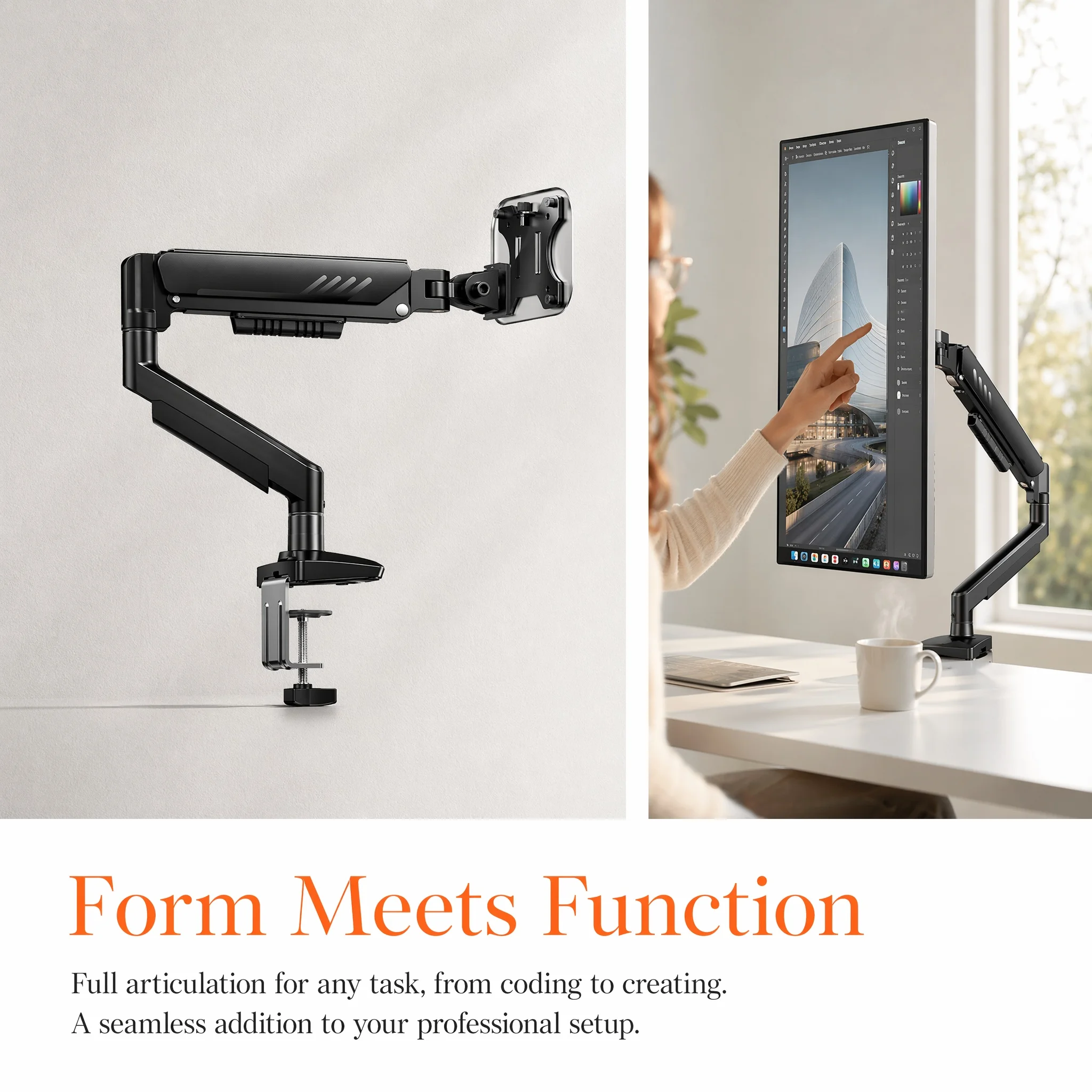 Single Monitor Arm 13-34 Inch, Adjustable Gas Spring Arm, - Image 2