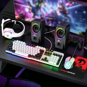 5-IN-1 Wired Rainbow Backlit Keyboard, Mouse, Headphone with Mic, Gaming Mice and Pad, Speaker
