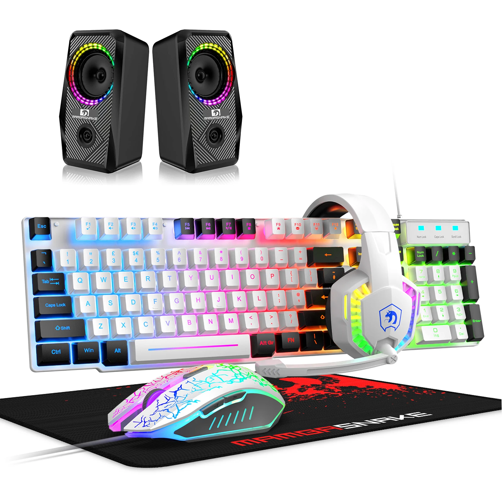 5-IN-1 Wired Rainbow Backlit Keyboard, Mouse, Headphone with Mic, Gaming Mice and Pad, Speaker - Image 5