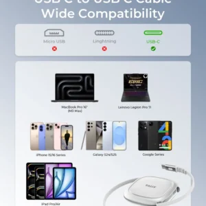 USB C to USB C Cable 240W Retractable USB C Fast Charging Cable - Thumbnail Image 3