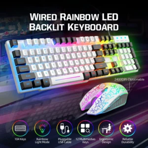 5-IN-1 Wired Rainbow Backlit Keyboard, Mouse, Headphone with Mic, Gaming Mice and Pad, Speaker - Thumbnail Image 2