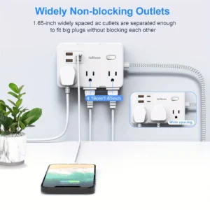 US Plug AC Outlet Multiprise Power Strip Braided Extension Cord - Thumbnail Image 3