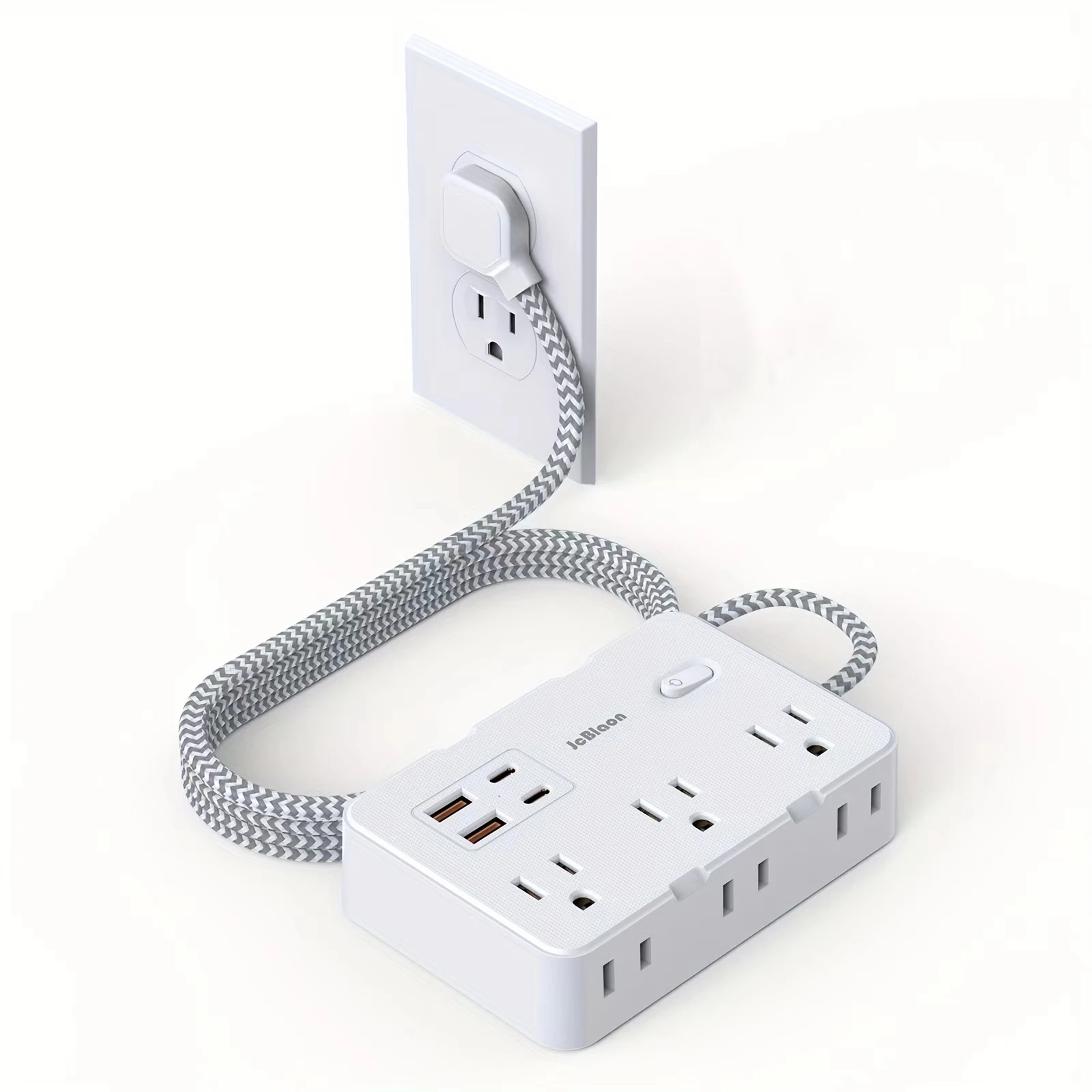 US Plug AC Outlet Multiprise Power Strip Braided Extension Cord - Image 1