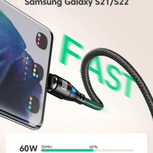 2-Pack Magnetic Charging Cable Type C Charger 60W Fast Charging USB C to USB C Cable for iPhone Macbook Samsung Xiaomi