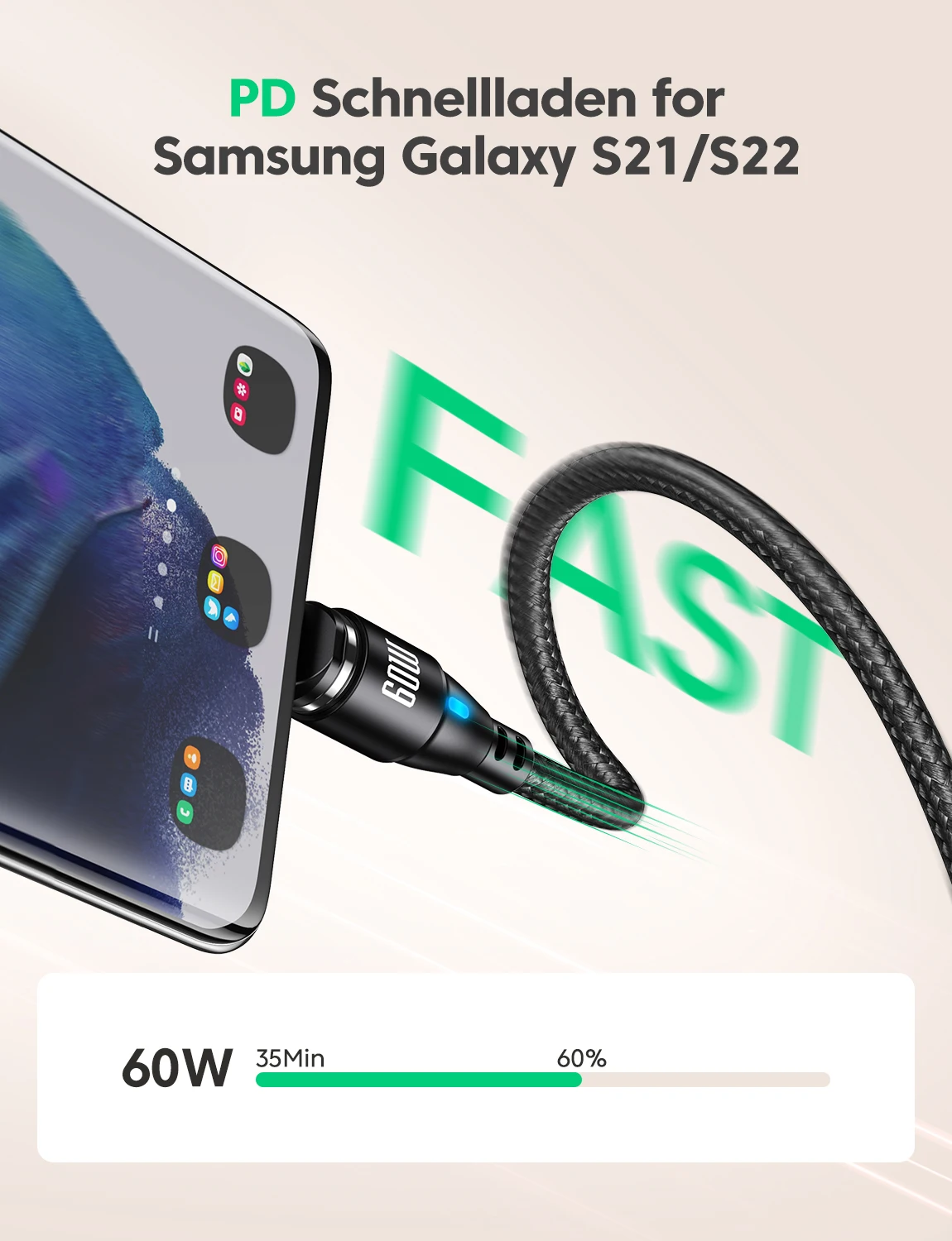 2-Pack Magnetic Charging Cable Type C Charger 60W Fast Charging USB C to USB C Cable for iPhone Macbook Samsung Xiaomi - Image 1