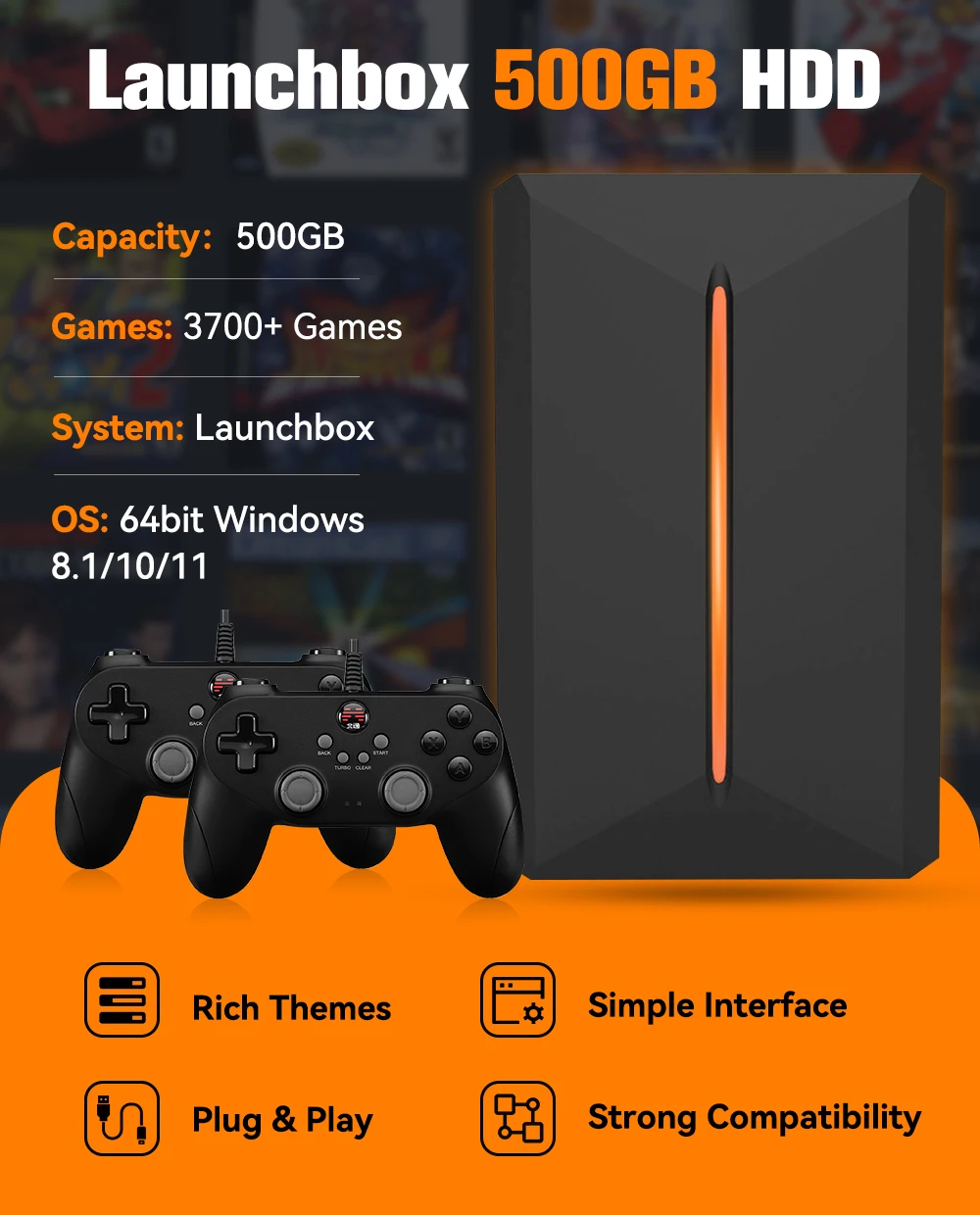 500GB Game Hard Drive Portable Gaming HDD with 3700+PC/3D Games - Image 3