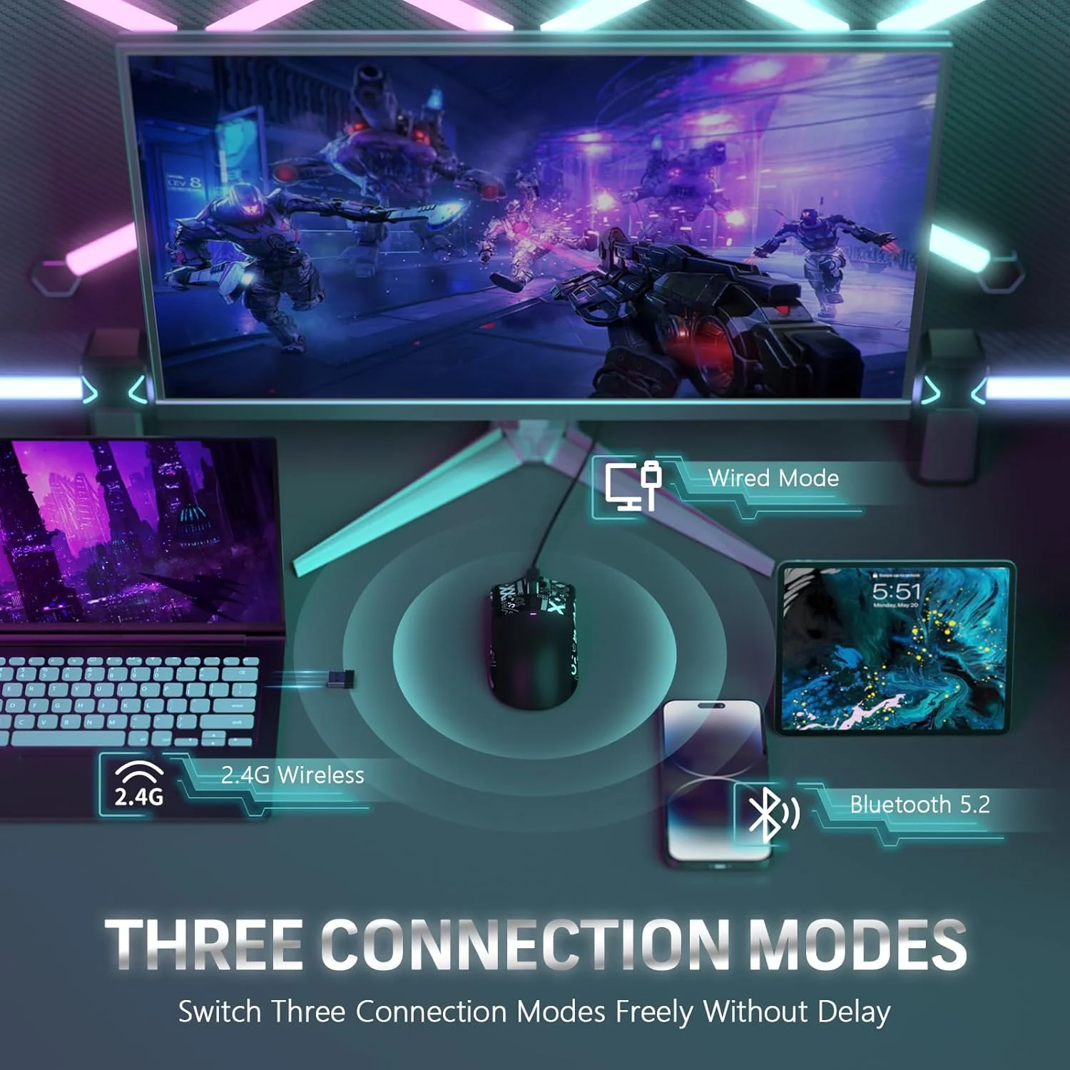 X11 Wireless Gaming Mouse with RGB Magnetic Charging Dock - Image 1