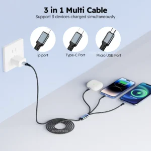2PCS 3-IN-1 Fast Charging USB Cable With Type-C, Micro USB And IP Ports - Thumbnail Image 3