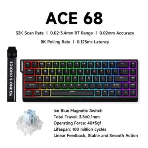 ACE 68 Wired Magnetic Switch Gaming Keyboard Hall Effect Rapid Trigger Programmable RGB 8K Hz DKS/MT/TGL/RS/SOCD Keyboard - Thumbnail Image 5