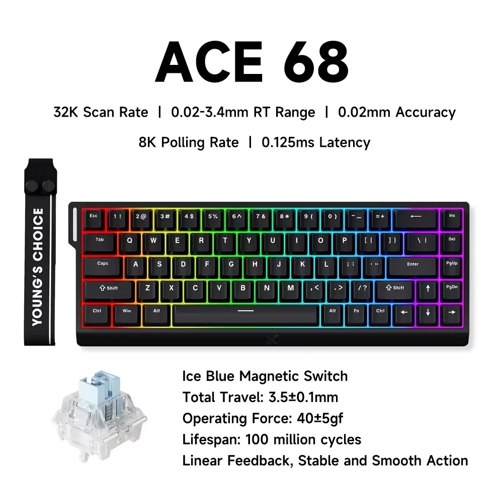 ACE 68 Wired Magnetic Switch Gaming Keyboard Hall Effect Rapid Trigger Programmable RGB 8K Hz DKS/MT/TGL/RS/SOCD Keyboard - Image 5