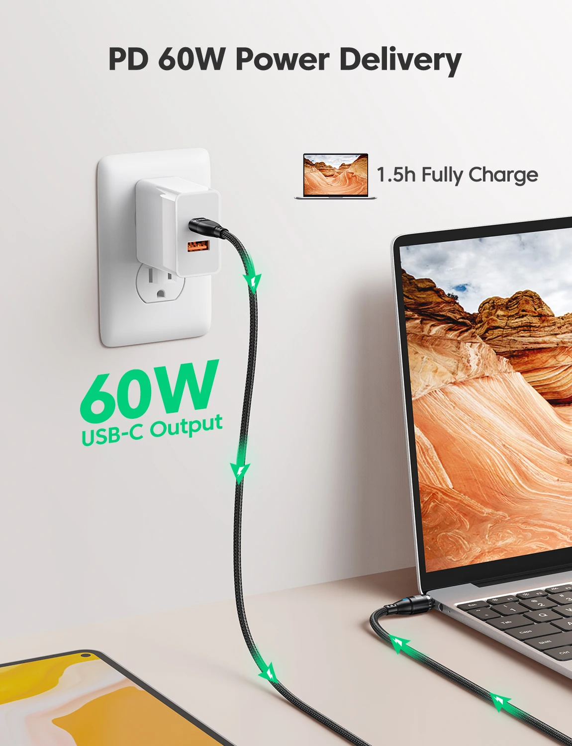 2-Pack Magnetic Charging Cable Type C Charger 60W Fast Charging USB C to USB C Cable for iPhone Macbook Samsung Xiaomi - Image 2